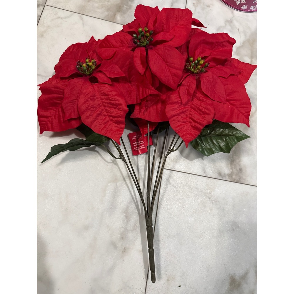 Ashland Christmas Noel Deluxe Bush Red Poinsettia Artificial Floral Stem 785808